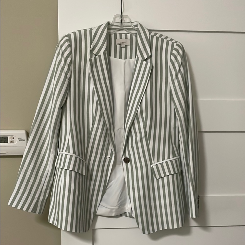 LOFT preppy Green and White tailored blazer spring